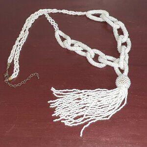 Vintage Seed Bead Tassel Necklace Multi Strand Statement  34"